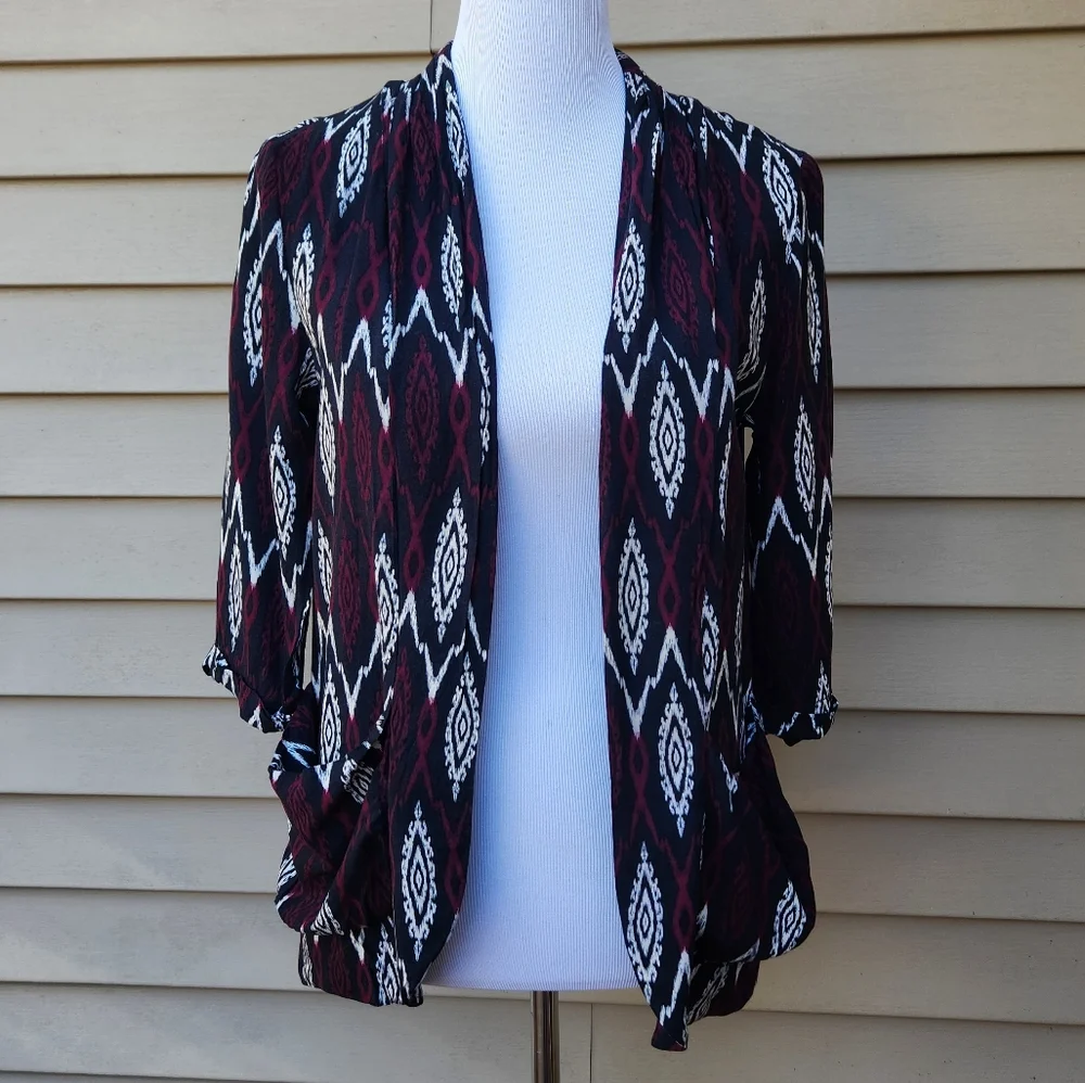 Forever 21 Dark Blue Multicolor Print Blazer 3/4 Sleeves Pockets Lightweight - Picture 3 of 12